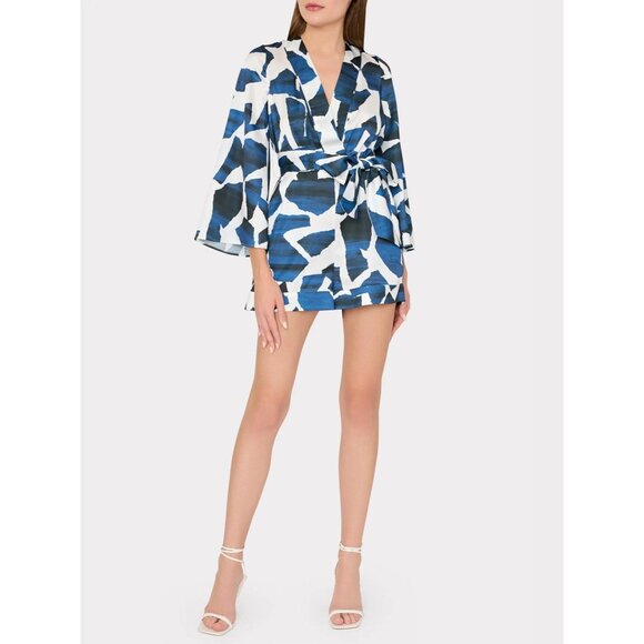 Milly Cabana Ocean Puzzle Satin Romper Navy Womens Size Medium - Picture 1 of 12
